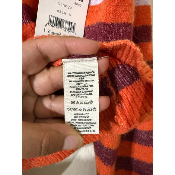 NWT Free People Alpaca Cotton Blend 'Complete Me Orange' Stripe Sweater Size S - Picture 5 of 7